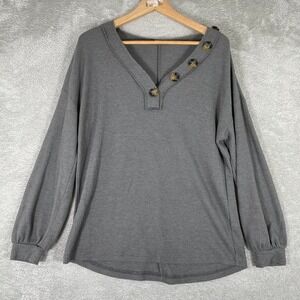 Y2K BTFBM Waffle Knit‎ Henley Top Womens Large Gray Button Bella Swan Oversized
